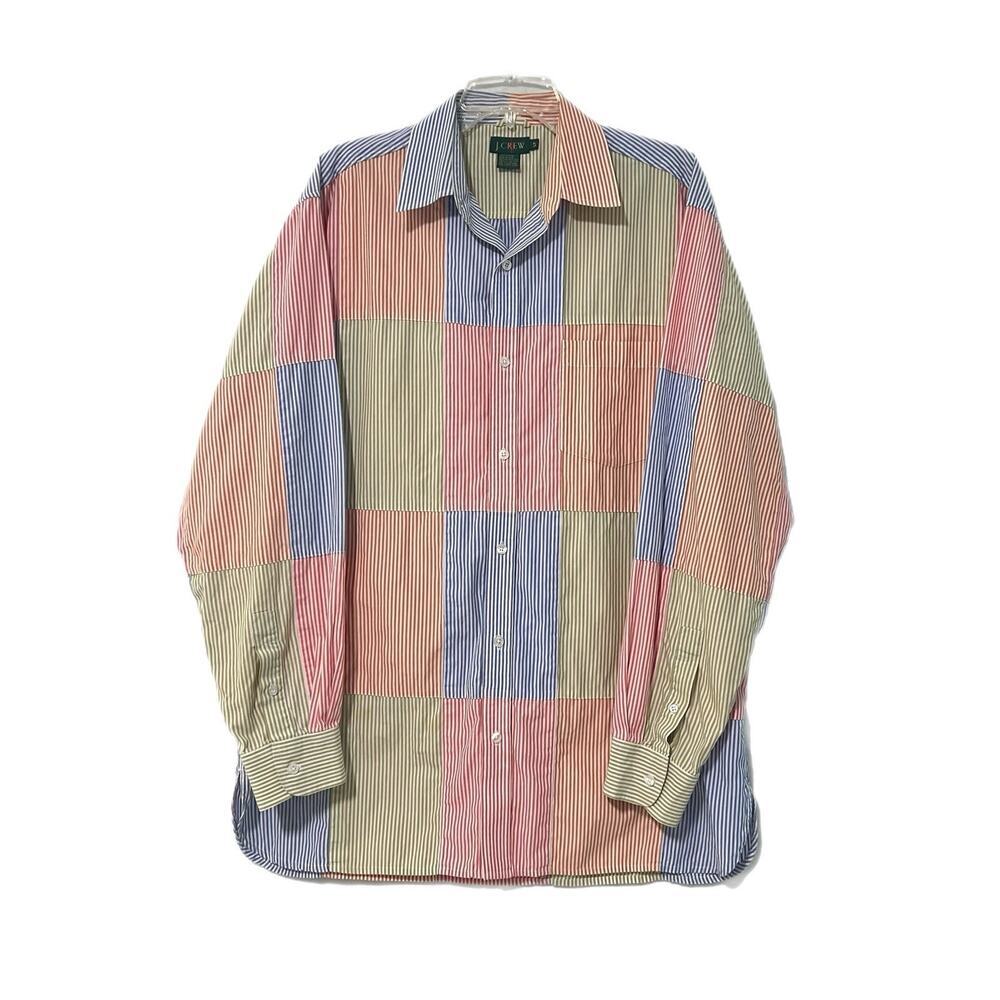 Vintage 90’s J.Crew Oarsman Tag Patchwork Button Up Shirt Mens L Tall Striped